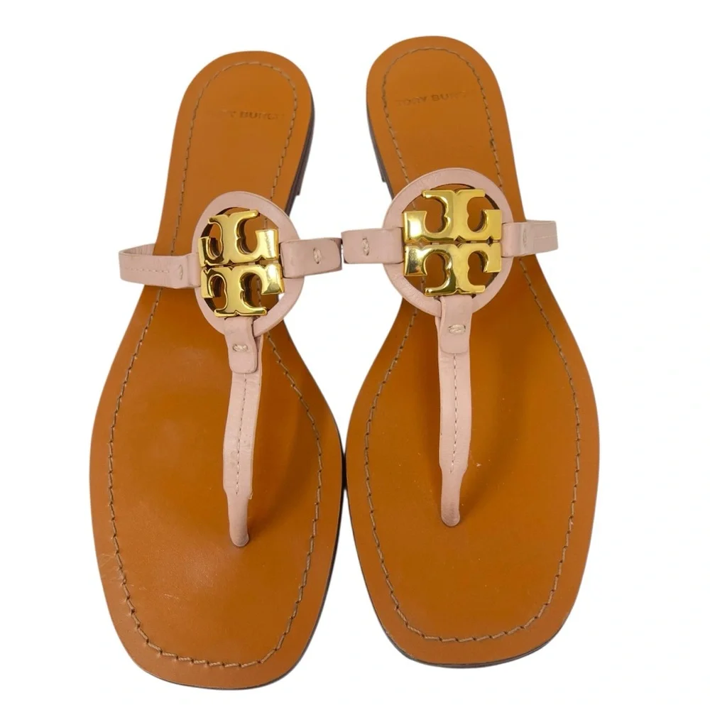 Tory Burch Blush Pink Miller Thong Sandals with Gold Logo - Picture 1 of 6